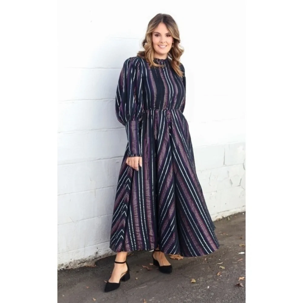 Farm Rio Lurex Stripe Midi Dress
